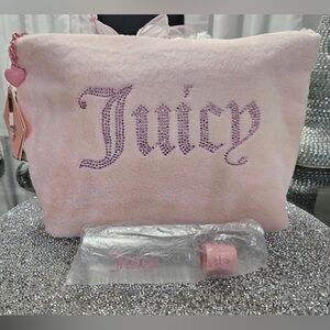 New! Juicy Couture Blush Pink Cosmetics Bag and Bottle Duo